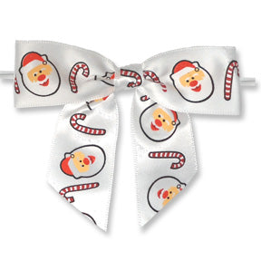 Large White Bow w/Santa & Candy Cane